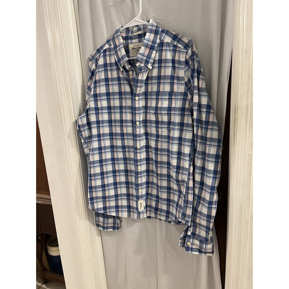 Abercrombie And Fitch Blue Plaid Long Sleeve Button Up Muscle Shirt Sz Xl